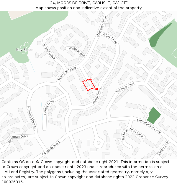 24, MOORSIDE DRIVE, CARLISLE, CA1 3TF: Location map and indicative extent of plot