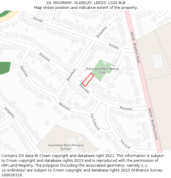 24, MOORWAY, GUISELEY, LEEDS, LS20 8LB: Location map and indicative extent of plot