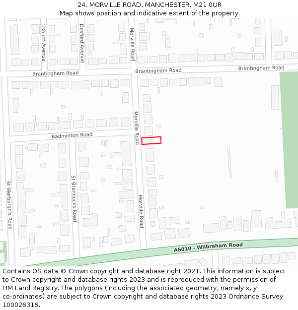 24, MORVILLE ROAD, MANCHESTER, M21 0UR: Location map and indicative extent of plot