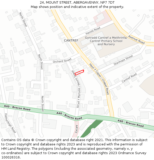 24, MOUNT STREET, ABERGAVENNY, NP7 7DT: Location map and indicative extent of plot