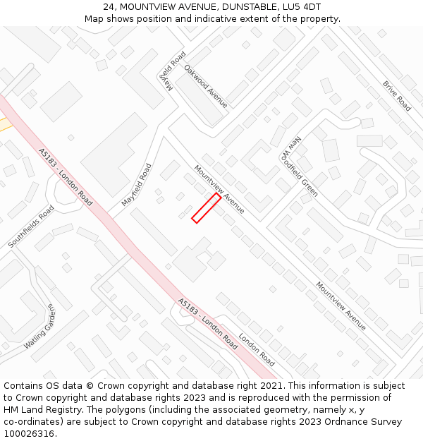24, MOUNTVIEW AVENUE, DUNSTABLE, LU5 4DT: Location map and indicative extent of plot