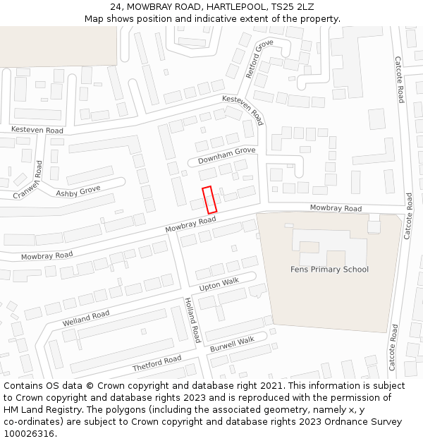 24, MOWBRAY ROAD, HARTLEPOOL, TS25 2LZ: Location map and indicative extent of plot