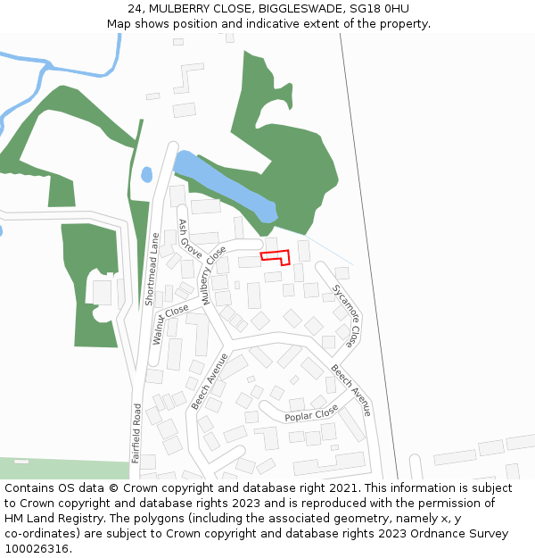 24, MULBERRY CLOSE, BIGGLESWADE, SG18 0HU: Location map and indicative extent of plot