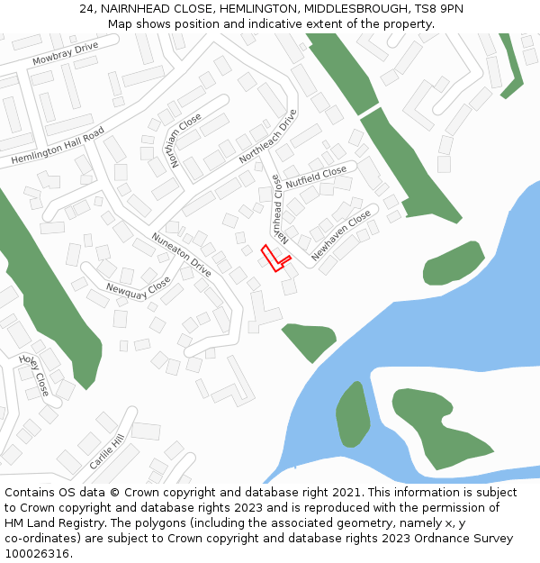 24, NAIRNHEAD CLOSE, HEMLINGTON, MIDDLESBROUGH, TS8 9PN: Location map and indicative extent of plot