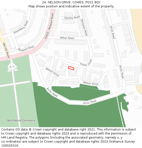 24, NELSON DRIVE, COWES, PO31 8QY: Location map and indicative extent of plot