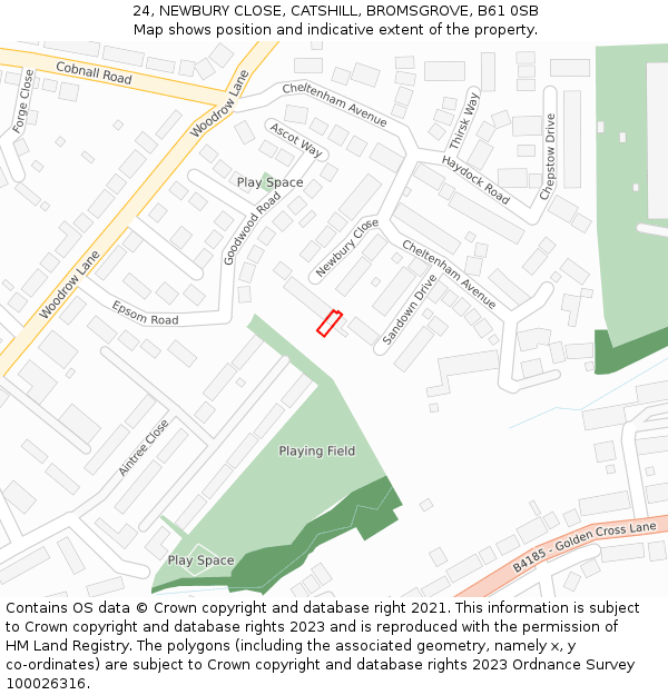24, NEWBURY CLOSE, CATSHILL, BROMSGROVE, B61 0SB: Location map and indicative extent of plot