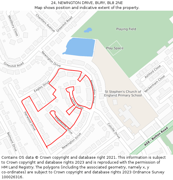 24, NEWINGTON DRIVE, BURY, BL8 2NE: Location map and indicative extent of plot