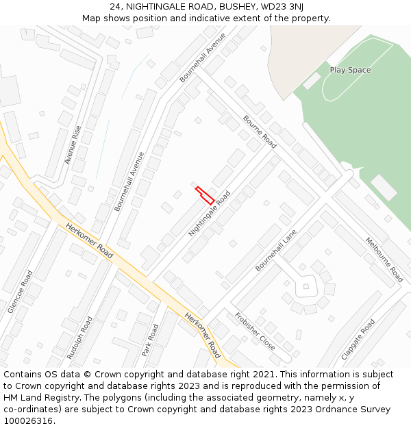 24, NIGHTINGALE ROAD, BUSHEY, WD23 3NJ: Location map and indicative extent of plot