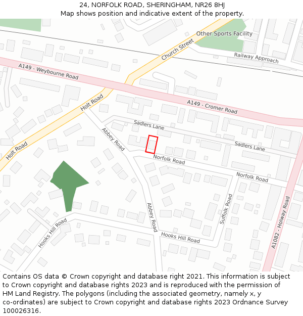 24, NORFOLK ROAD, SHERINGHAM, NR26 8HJ: Location map and indicative extent of plot