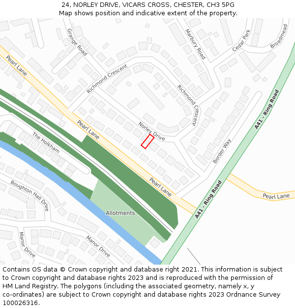 24, NORLEY DRIVE, VICARS CROSS, CHESTER, CH3 5PG: Location map and indicative extent of plot