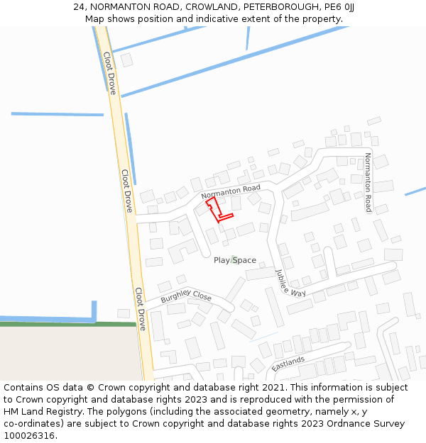 24, NORMANTON ROAD, CROWLAND, PETERBOROUGH, PE6 0JJ: Location map and indicative extent of plot