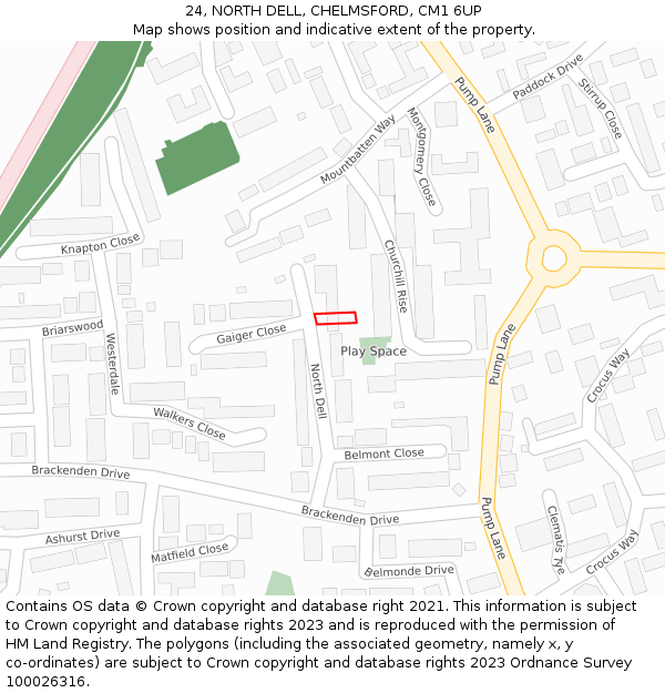 24, NORTH DELL, CHELMSFORD, CM1 6UP: Location map and indicative extent of plot