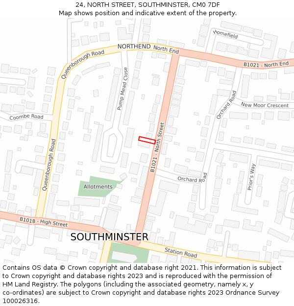 24, NORTH STREET, SOUTHMINSTER, CM0 7DF: Location map and indicative extent of plot