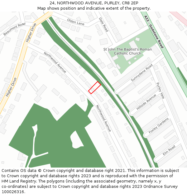 24, NORTHWOOD AVENUE, PURLEY, CR8 2EP: Location map and indicative extent of plot