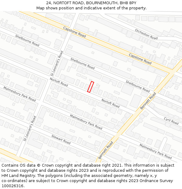 24, NORTOFT ROAD, BOURNEMOUTH, BH8 8PY: Location map and indicative extent of plot