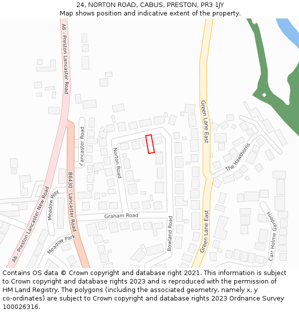 24, NORTON ROAD, CABUS, PRESTON, PR3 1JY: Location map and indicative extent of plot
