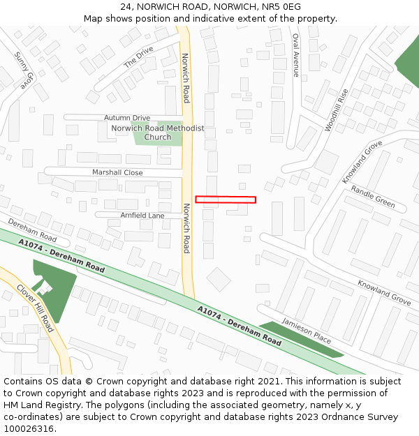 24, NORWICH ROAD, NORWICH, NR5 0EG: Location map and indicative extent of plot