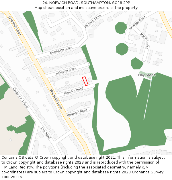 24, NORWICH ROAD, SOUTHAMPTON, SO18 2PP: Location map and indicative extent of plot