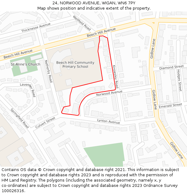 24, NORWOOD AVENUE, WIGAN, WN6 7PY: Location map and indicative extent of plot