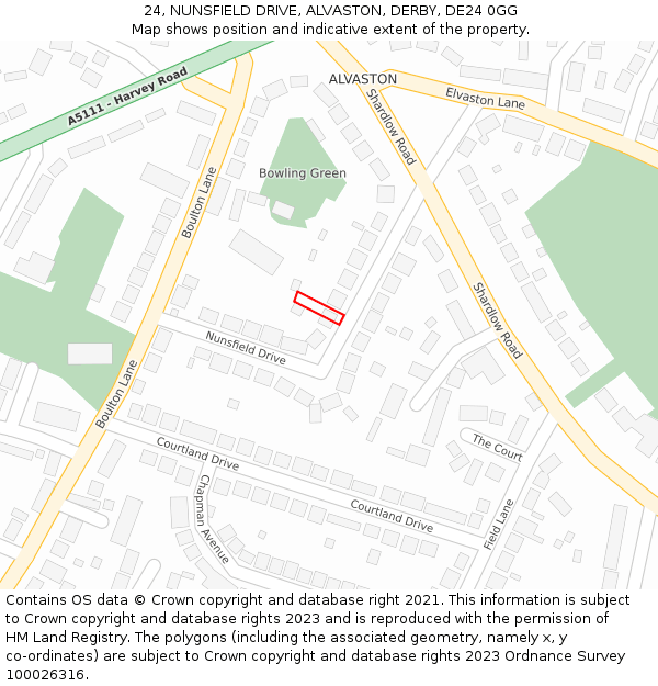 24, NUNSFIELD DRIVE, ALVASTON, DERBY, DE24 0GG: Location map and indicative extent of plot