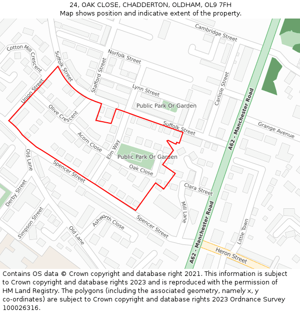 24, OAK CLOSE, CHADDERTON, OLDHAM, OL9 7FH: Location map and indicative extent of plot