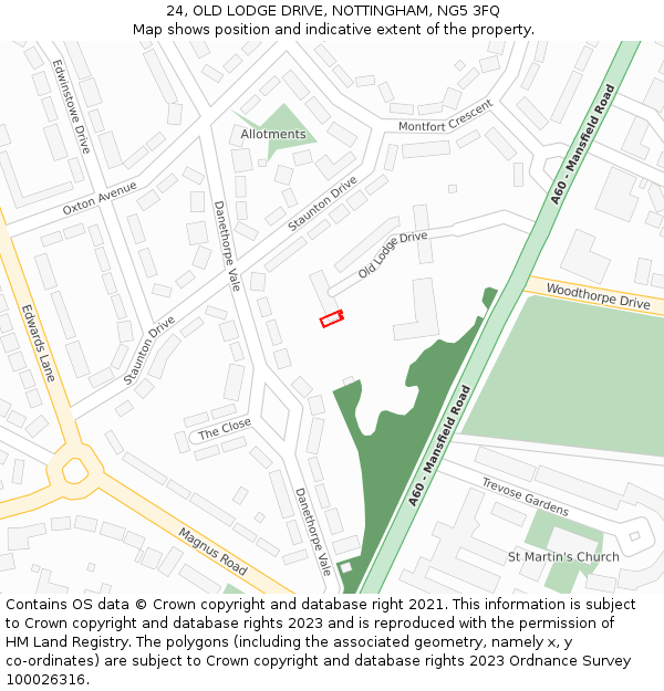 24, OLD LODGE DRIVE, NOTTINGHAM, NG5 3FQ: Location map and indicative extent of plot