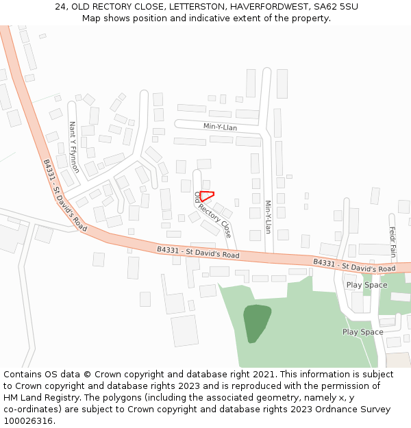 24, OLD RECTORY CLOSE, LETTERSTON, HAVERFORDWEST, SA62 5SU: Location map and indicative extent of plot