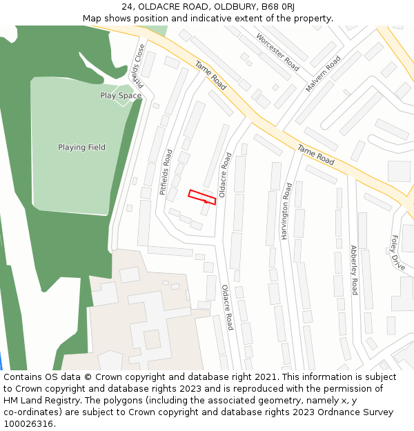 24, OLDACRE ROAD, OLDBURY, B68 0RJ: Location map and indicative extent of plot