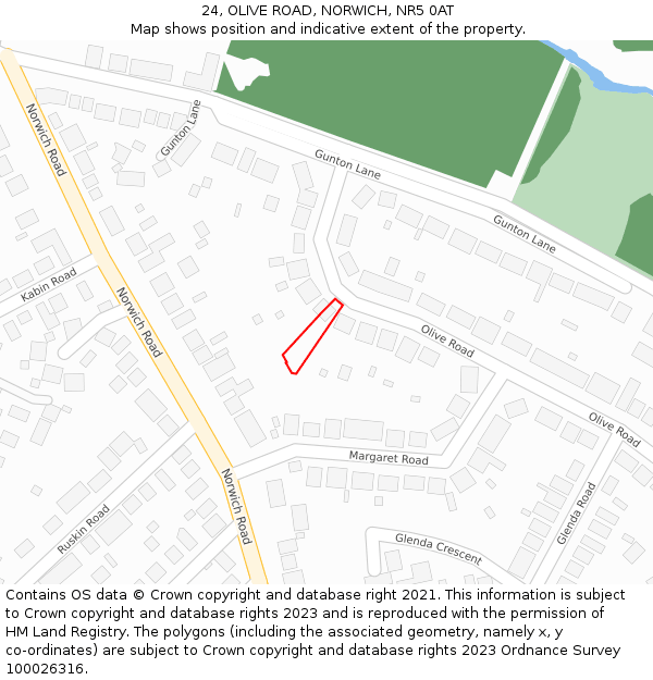 24, OLIVE ROAD, NORWICH, NR5 0AT: Location map and indicative extent of plot