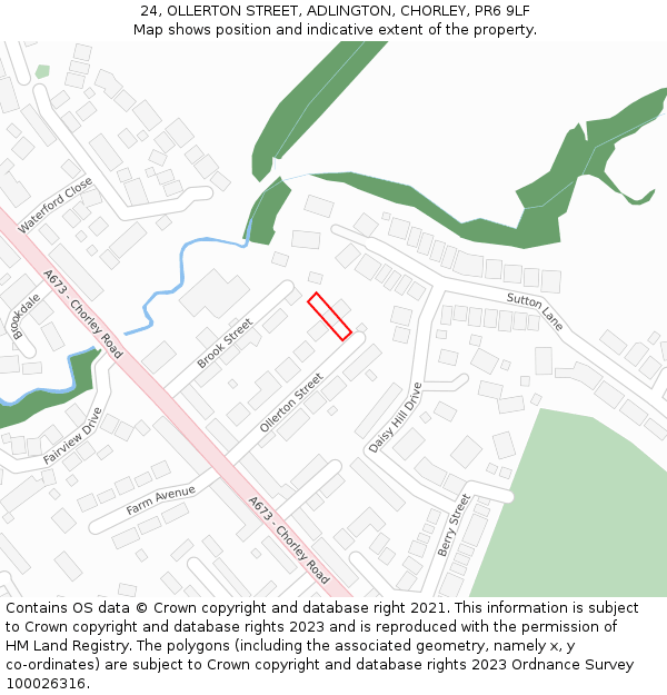 24, OLLERTON STREET, ADLINGTON, CHORLEY, PR6 9LF: Location map and indicative extent of plot