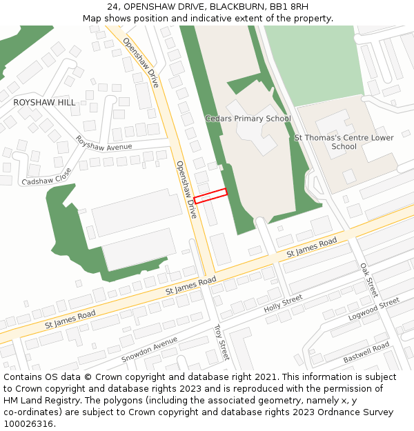 24, OPENSHAW DRIVE, BLACKBURN, BB1 8RH: Location map and indicative extent of plot