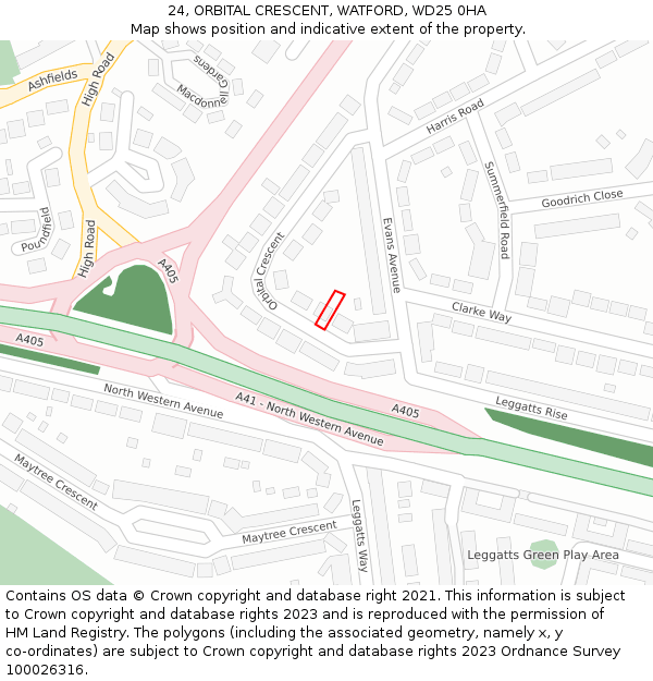 24, ORBITAL CRESCENT, WATFORD, WD25 0HA: Location map and indicative extent of plot
