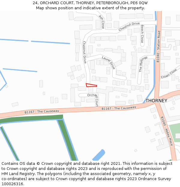 24, ORCHARD COURT, THORNEY, PETERBOROUGH, PE6 0QW: Location map and indicative extent of plot