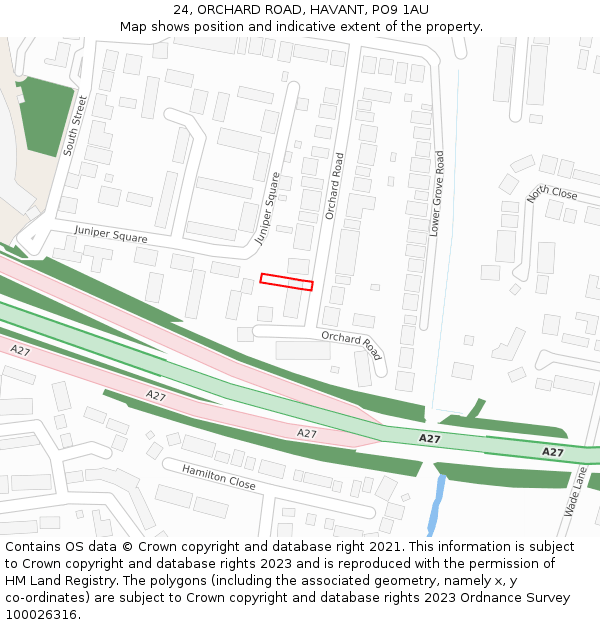 24, ORCHARD ROAD, HAVANT, PO9 1AU: Location map and indicative extent of plot