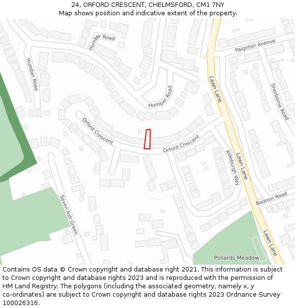 24, ORFORD CRESCENT, CHELMSFORD, CM1 7NY: Location map and indicative extent of plot