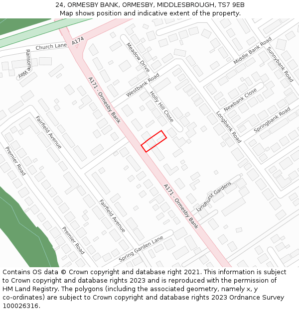 24, ORMESBY BANK, ORMESBY, MIDDLESBROUGH, TS7 9EB: Location map and indicative extent of plot