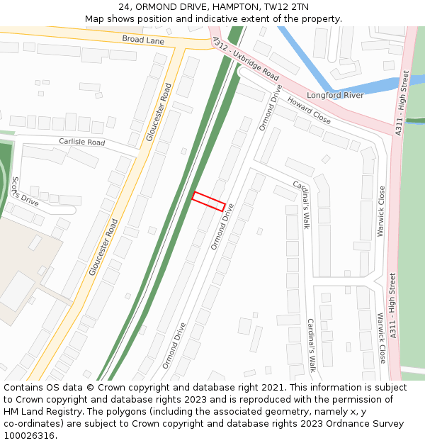 24, ORMOND DRIVE, HAMPTON, TW12 2TN: Location map and indicative extent of plot