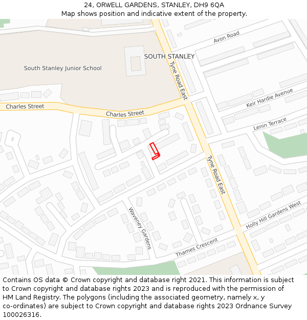 24, ORWELL GARDENS, STANLEY, DH9 6QA: Location map and indicative extent of plot