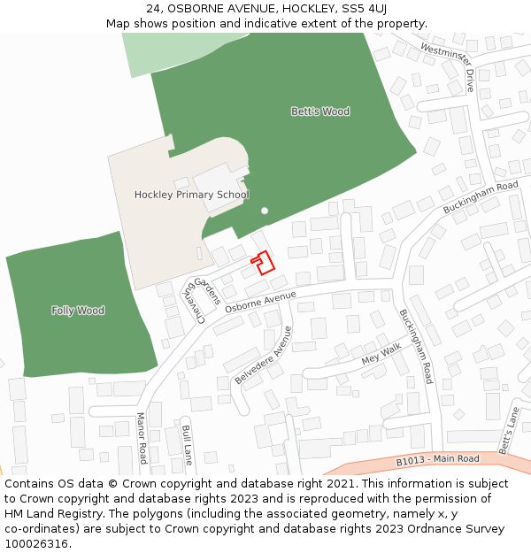 24, OSBORNE AVENUE, HOCKLEY, SS5 4UJ: Location map and indicative extent of plot