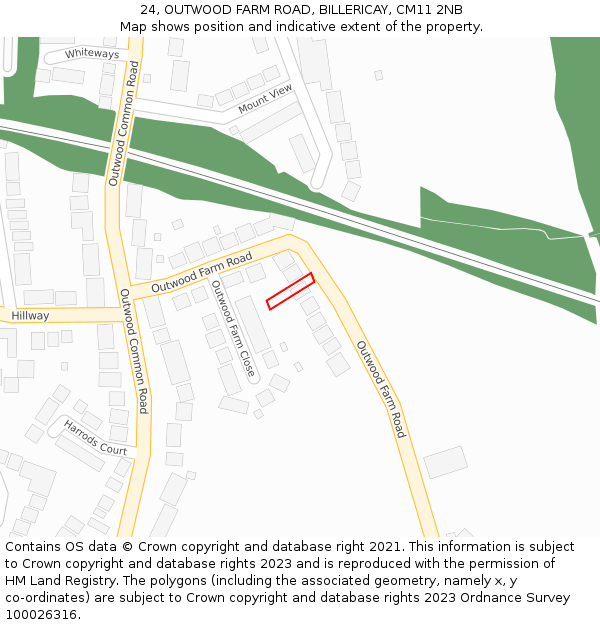 24, OUTWOOD FARM ROAD, BILLERICAY, CM11 2NB: Location map and indicative extent of plot