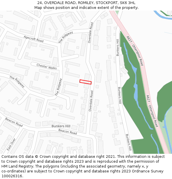 24, OVERDALE ROAD, ROMILEY, STOCKPORT, SK6 3HL: Location map and indicative extent of plot