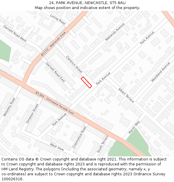 24, PARK AVENUE, NEWCASTLE, ST5 8AU: Location map and indicative extent of plot
