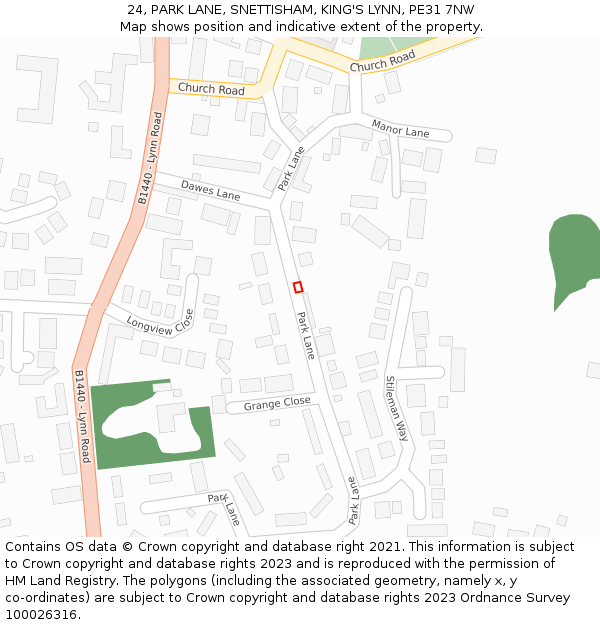 24, PARK LANE, SNETTISHAM, KING'S LYNN, PE31 7NW: Location map and indicative extent of plot