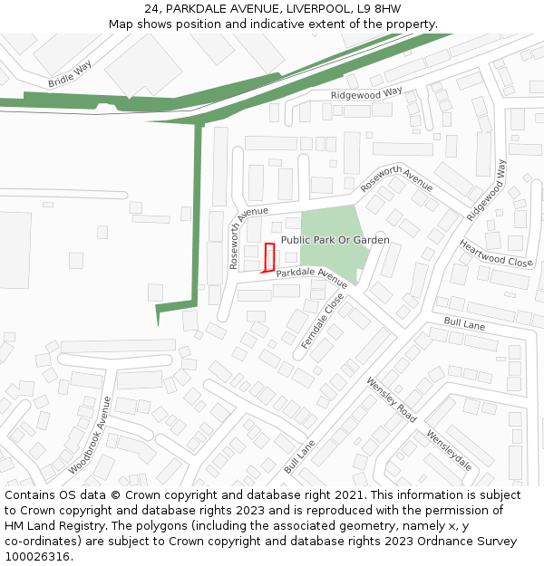 24, PARKDALE AVENUE, LIVERPOOL, L9 8HW: Location map and indicative extent of plot