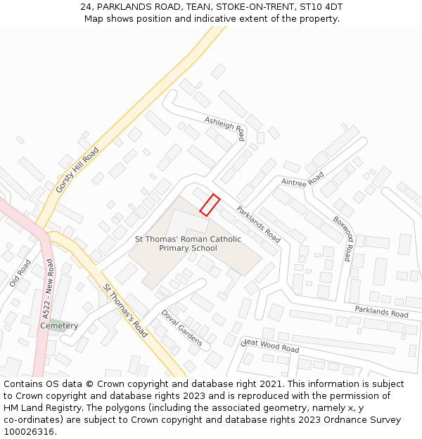 24, PARKLANDS ROAD, TEAN, STOKE-ON-TRENT, ST10 4DT: Location map and indicative extent of plot