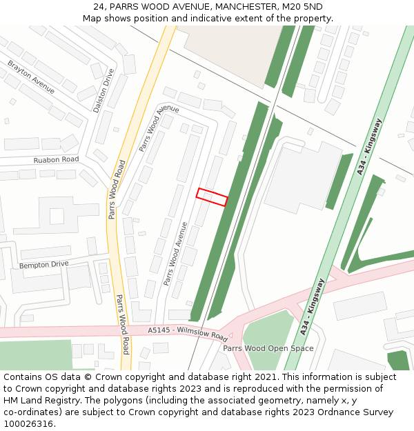 24, PARRS WOOD AVENUE, MANCHESTER, M20 5ND: Location map and indicative extent of plot