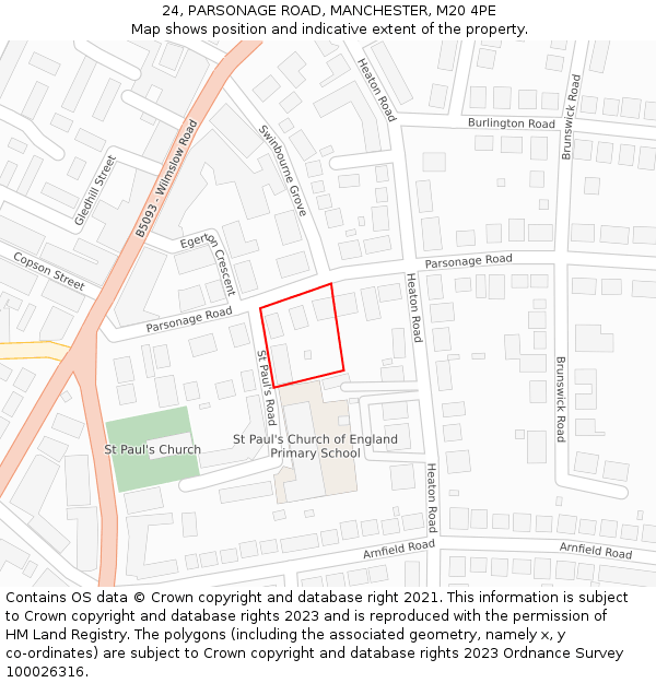 24, PARSONAGE ROAD, MANCHESTER, M20 4PE: Location map and indicative extent of plot