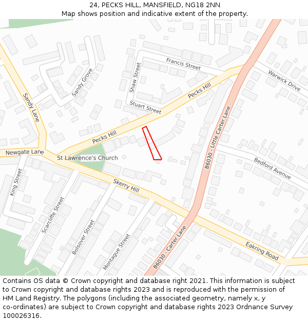24, PECKS HILL, MANSFIELD, NG18 2NN: Location map and indicative extent of plot