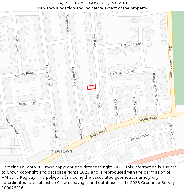 24, PEEL ROAD, GOSPORT, PO12 1JT: Location map and indicative extent of plot
