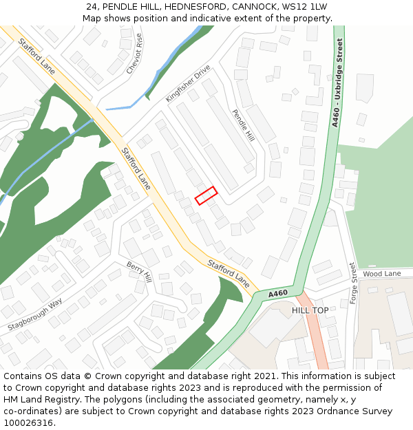 24, PENDLE HILL, HEDNESFORD, CANNOCK, WS12 1LW: Location map and indicative extent of plot